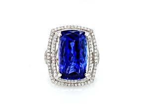 15.35 Ctw Tanzanite and 0.96 Ctw White Diamond Ring in 18K WG