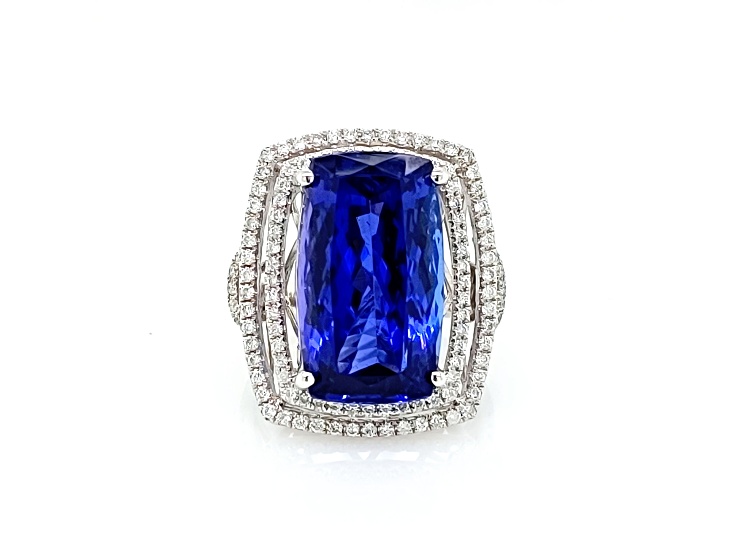 15.35 Ctw Tanzanite and 0.96 Ctw White Diamond Ring in 18K WG