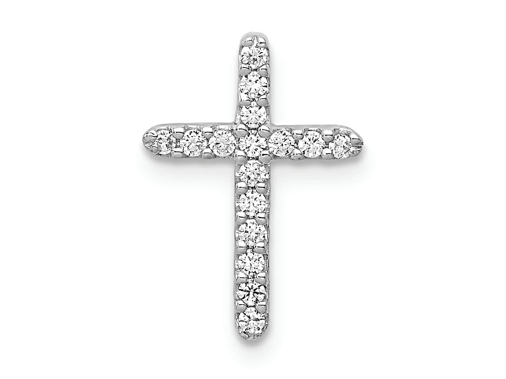Rhodium Over 10k White Gold 0.128 ctw Diamond Cross Chain Slide Pendant