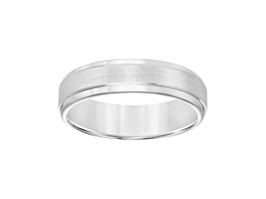 6mm Step-Edge Comfort Fit Band in White Tungsten Carbide with Satin Finish