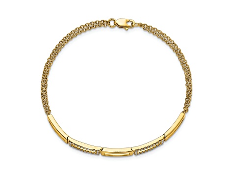 14k Yellow Gold Polished Rectangle Link Diamond Double Strand Bracelet