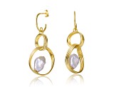 Baroque White Pearl, 14k Gold Plated over Sterling Silver Double Drop Half-Hoop Dangle Earrings