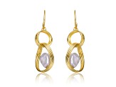 Baroque White Pearl, 14k Gold Plated over Sterling Silver Double Drop Half-Hoop Dangle Earrings