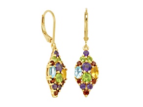 Multi-Color Multi-Gemstone 18k Yellow Gold Over Sterling Silver Earrings