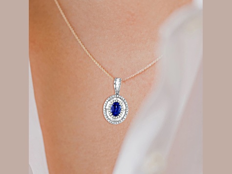 14K White Gold Tanzanite and Diamond Pendant 0.85ctw