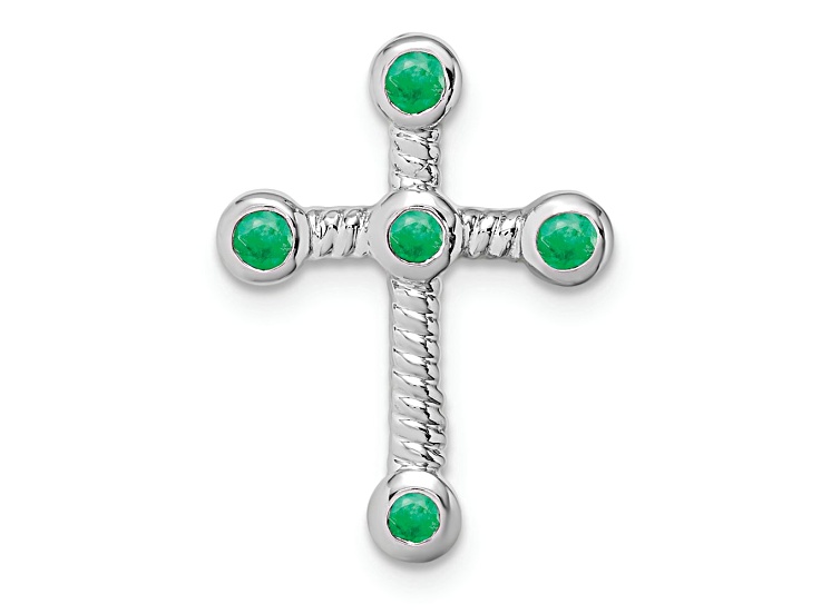 Rhodium Over 10k White Gold 0.29 ctw Emerald Cross Slide Pendant