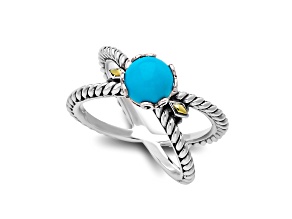 Silver Treasures by Samuel B. Sleeping Beauty Turquoise Sterling Silver & 18K Gold "X" Ring