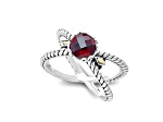 Silver Treasures by Samuel B. Garnet Sterling Silver with 18K Gold "X" Design Garnet Ring 1.25ct