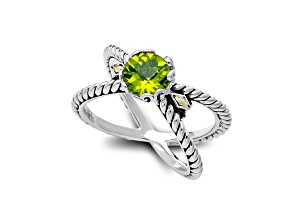 Silver Treasures by Samuel B. Peridot Sterling Silver with 18K Yellow Gold"X" Design Ring 1.15ct