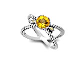 Silver Treasures by Samuel B. Citrine Sterling Silver with 18K Yellow Gold "X" Design Ring 1.20ct