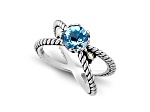 Silver Treasures by Samuel B. Sterling Silver with 18K Yellow Gold"X" Design Blue Topaz Ring 1.20ct