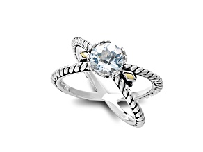 Silver Treasures by Samuel B.  White Topaz Sterling Silver with 18K Yellow Gold "X" Ring 1.10ctw