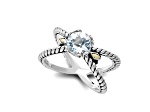 Silver Treasures by Samuel B.  White Topaz Sterling Silver with 18K Yellow Gold "X" Ring 1.10ctw