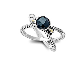 Silver Treasures by Samuel B. Black Spinel Sterling Silver with 18K Yellow Gold "X" Ring 1.10ctw