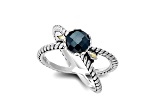Silver Treasures by Samuel B. Black Spinel Sterling Silver with 18K Yellow Gold "X" Ring 1.10ctw