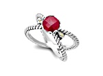 Silver Treasures by Samuel B. 1.25ctw Ruby Sterling Silver with 18K Yellow Gold "X" Ring