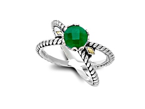 Silver Treasures by Samuel B. Emerald Sterling Silver with 18K Yellow Gold"X" Ring 1.10ctw