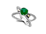 Silver Treasures by Samuel B. Emerald Sterling Silver with 18K Yellow Gold"X" Ring 1.10ctw