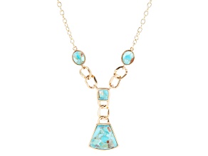 Barse Jewelry 23x19mm, 11x10mm & 9mm Blue Turquoise Gold Tone Athena Y Necklace