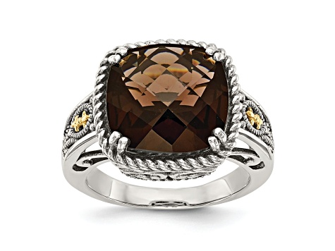 Sterling Silver with 14K Accent Antiqued Smoky Quartz Ring