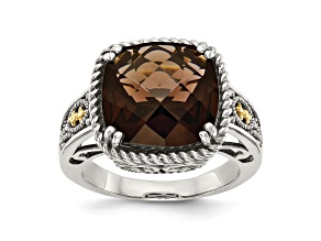 Sterling Silver with 14K Accent Antiqued Smoky Quartz Ring