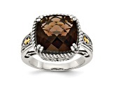 Sterling Silver with 14K Accent Antiqued Smoky Quartz Ring