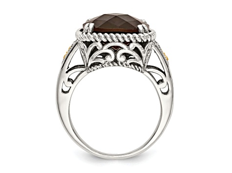 Sterling Silver with 14K Accent Antiqued Smoky Quartz Ring