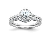 Rhodium Over 14K White Gold Eternal Promise Lab Grown Diamond Halo Complete Ring 0.76ctw