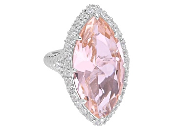 Picture of Judith Ripka 15.00ct Morganite Simulant and 5.00ctw Bella Luce® Rhodium Over Sterling Silver Ring