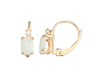 Picture of Lab Created Opal and White Zircon 10K Yellow Gold Dangle Earrings 0.84ctw