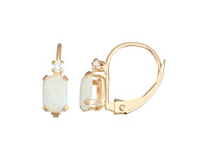 Lab Created Opal and White Zircon 10K Yellow Gold Dangle Earrings 0.84ctw