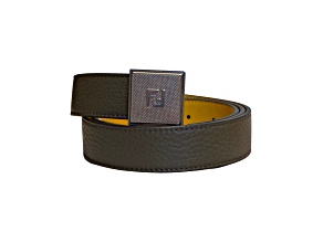 Fendi Mens Yellow Brown Reversible Grained Leather Belt 95