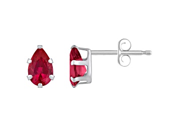 Picture of 6x4mm Pear Shape Created Ruby Rhodium Over 10k White Gold Stud Earrings