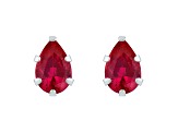 6x4mm Pear Shape Created Ruby Rhodium Over 10k White Gold Stud Earrings