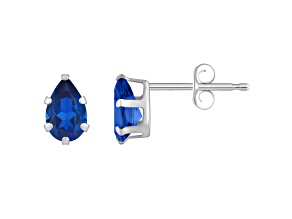 6x4mm Pear Shape Created Sapphire Rhodium Over 10k White Gold Stud Earrings