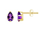 6x4mm Pear Shape Amethyst 10k Yellow Gold Stud Earrings