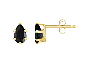 6x4mm Pear Shape Black Onyx 10k Yellow Gold Stud Earrings