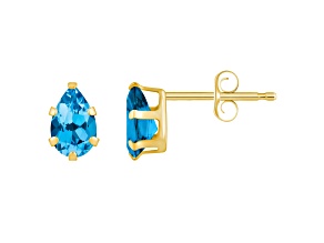 6x4mm Pear Shape Blue Topaz 10k Yellow Gold Stud Earrings