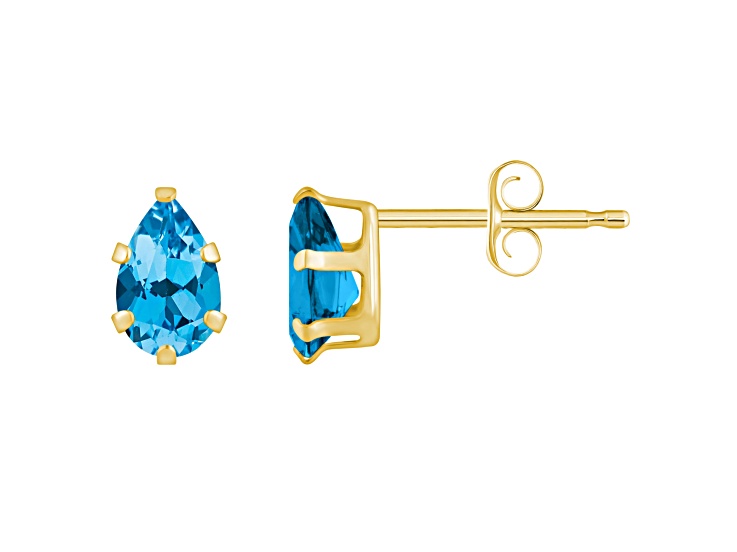 6x4mm Pear Shape Blue Topaz 10k Yellow Gold Stud Earrings - 1C5WYU