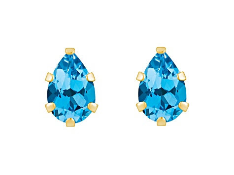 6x4mm Pear Shape Blue Topaz 10k Yellow Gold Stud Earrings - 1C5WYU