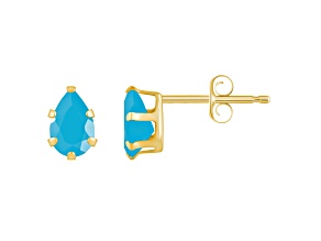 6x4mm Pear Shape Turquoise 10k Yellow Gold Stud Earrings