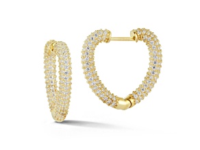Sterling Statements 14K Yellow Gold Over Sterling Silver Pave Heart Hoop Earrings