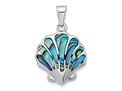 Rhodium Over Sterling Silver Polished Abalone Shell Pendant