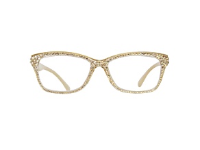 Gold Crystal Rectangular Frame Reading Glasses. Strength 2.00