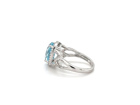 Rhodium Over Sterling Silver Oval Aquamarine and White Zircon Ring 2.71ctw