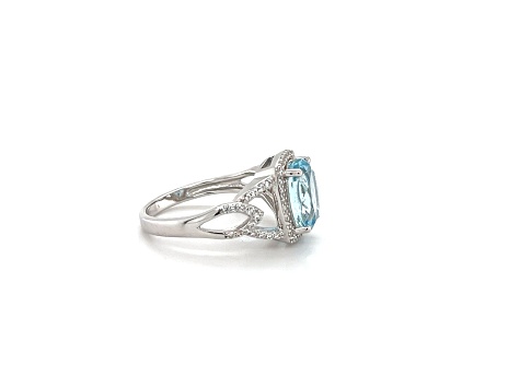 Rhodium Over Sterling Silver Oval Aquamarine and White Zircon Ring 2.71ctw