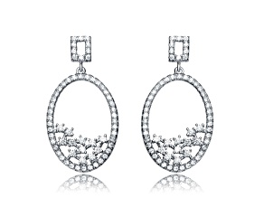 Clear Cubic Zirconia, Rhodium Plated over Sterling Silver Globe Earrings