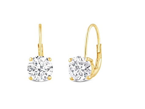 White Cubic Zirconia 14k Yellow Gold Earrings With Velvet Gift Box 2.00ctw