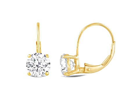 White Cubic Zirconia 14k Yellow Gold Earrings With Velvet Gift Box 2.00ctw