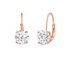 White Cubic Zirconia 14k Rose Gold Earrings With Velvet Gift Box 2.00ctw